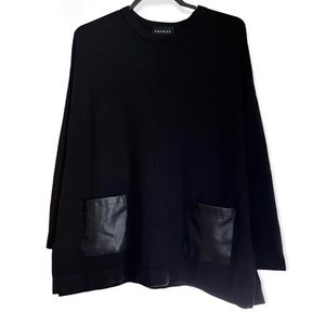 Premise Black Knit Top with Front Faux Leather Pockets